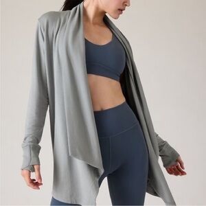 Athleta Pranayama Restore Wrap Cardigan Lightweight Sweater Grey size M